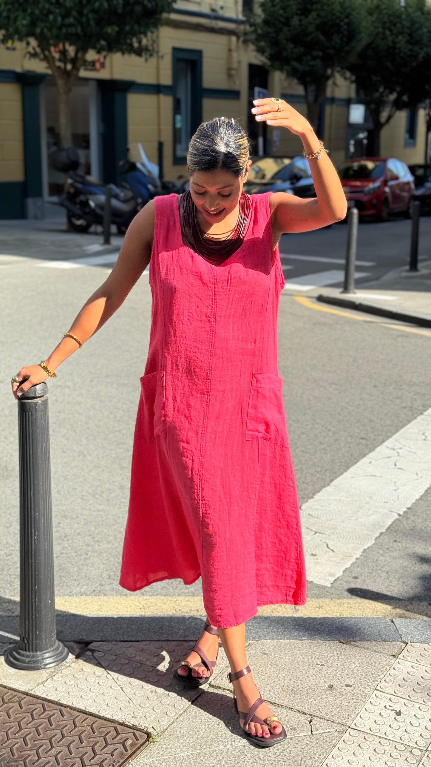Vestido lino bolsillos