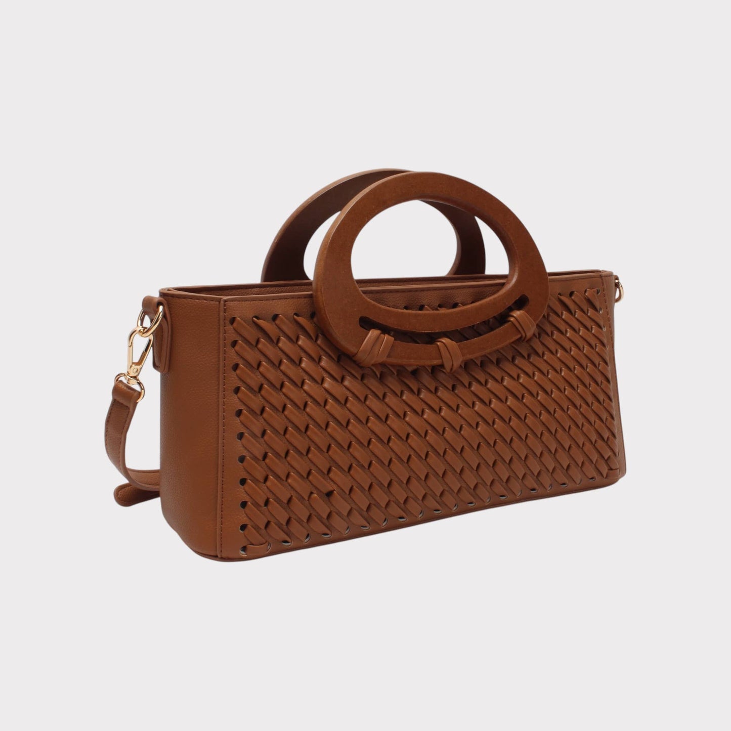 Bolso con bandolera desmontable, largo, asa, efecto trenzado: Camello