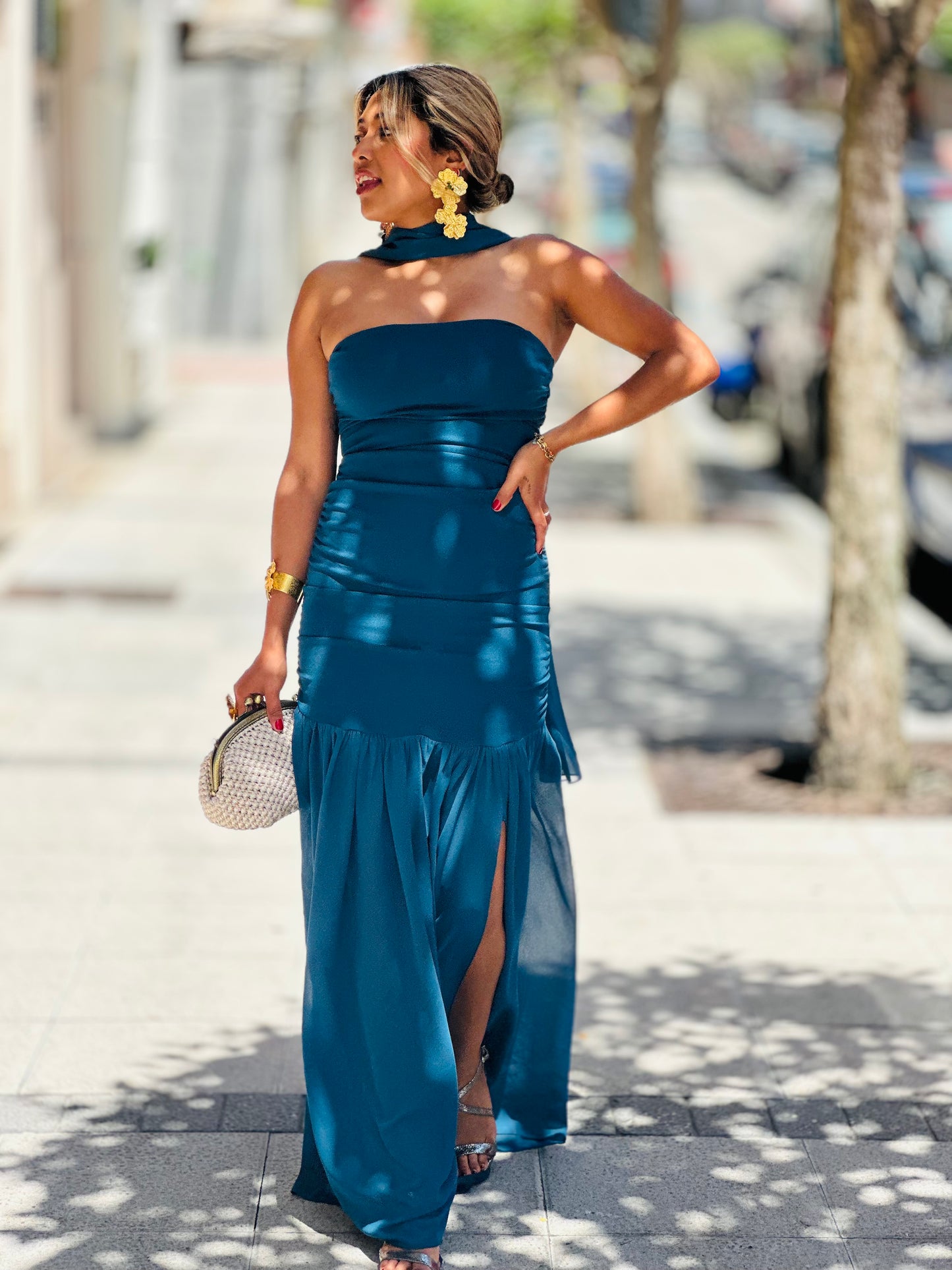 Vestido Julieta verde petróleo