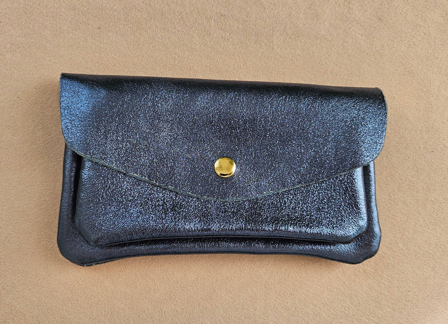 Monedero de cuero de vaqueta con doble bolsillo Canguro