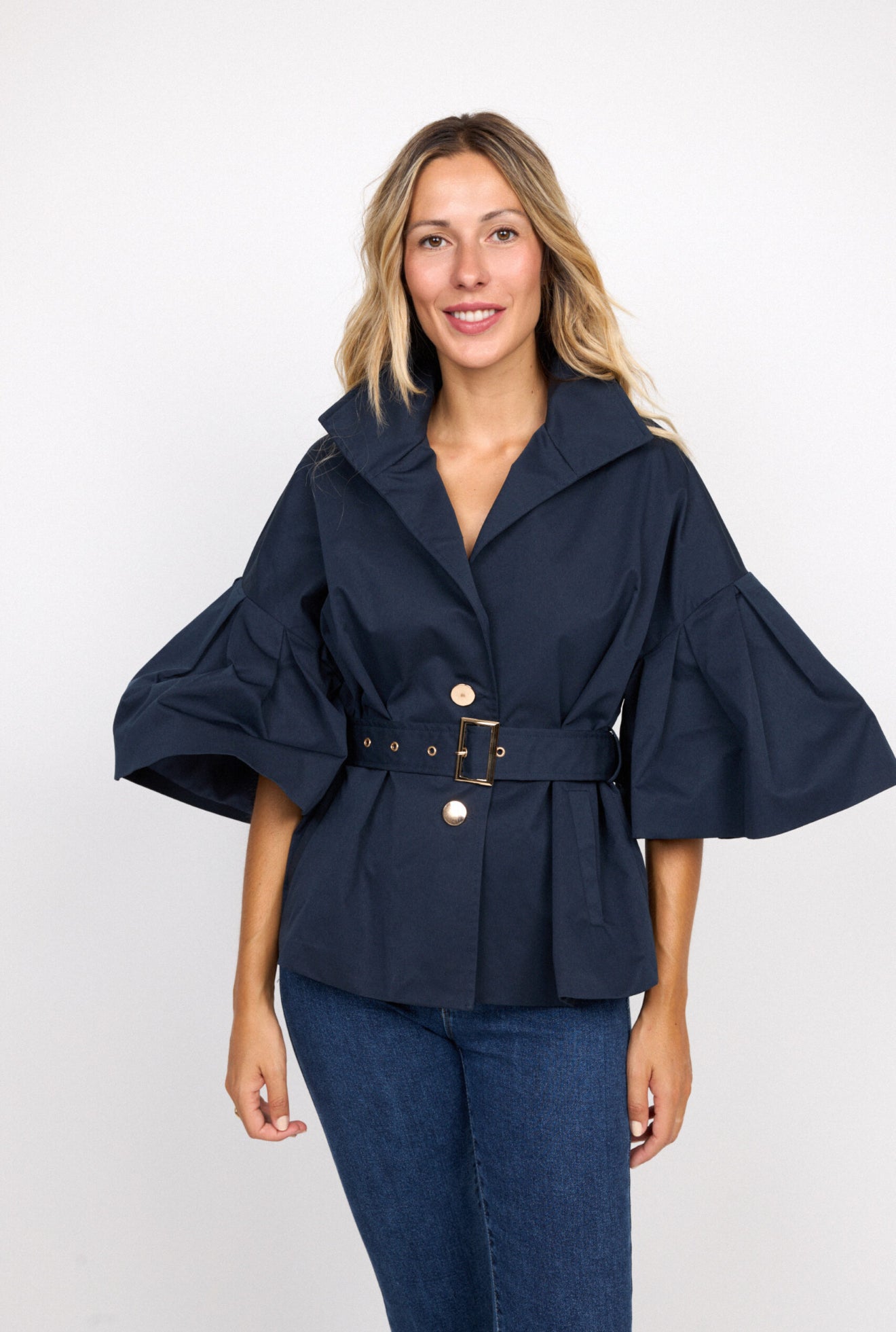 Gabardina Azul manga francesa