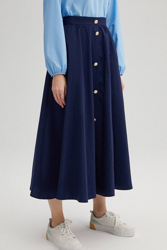 FALDA DE CUPRA DORADA CON BOTONES: Lacivert