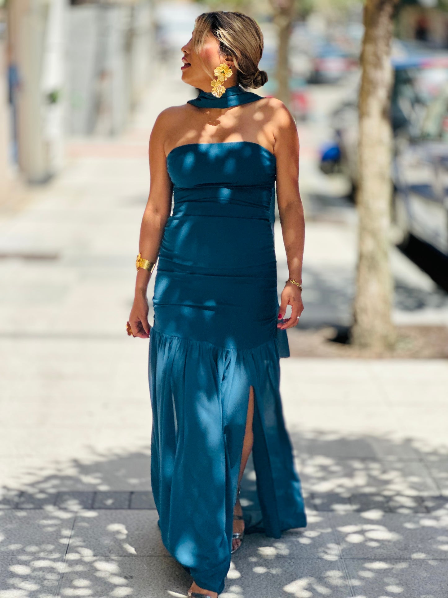 Vestido Julieta verde petróleo