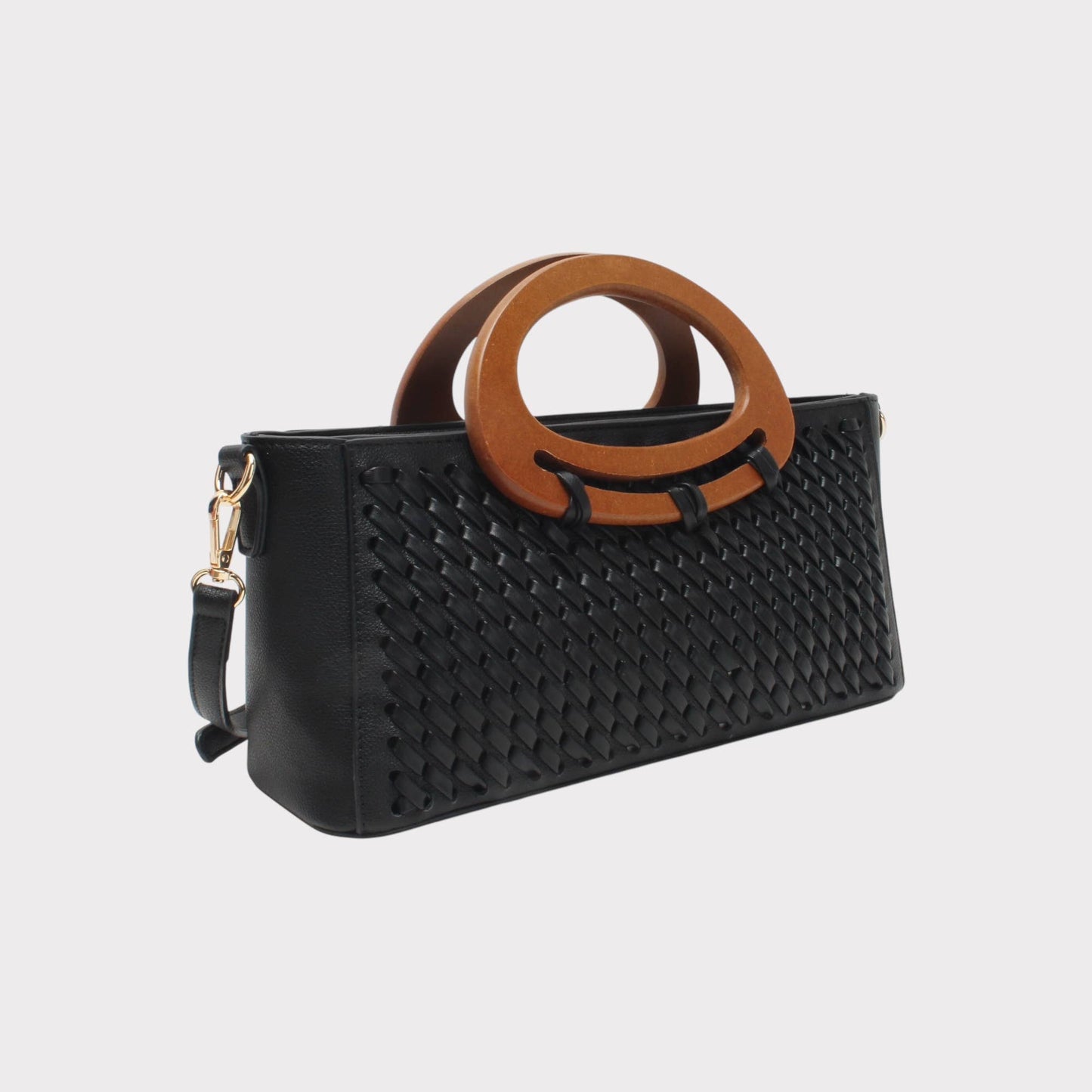 Bolso con bandolera desmontable, largo, asa, efecto trenzado: Camello