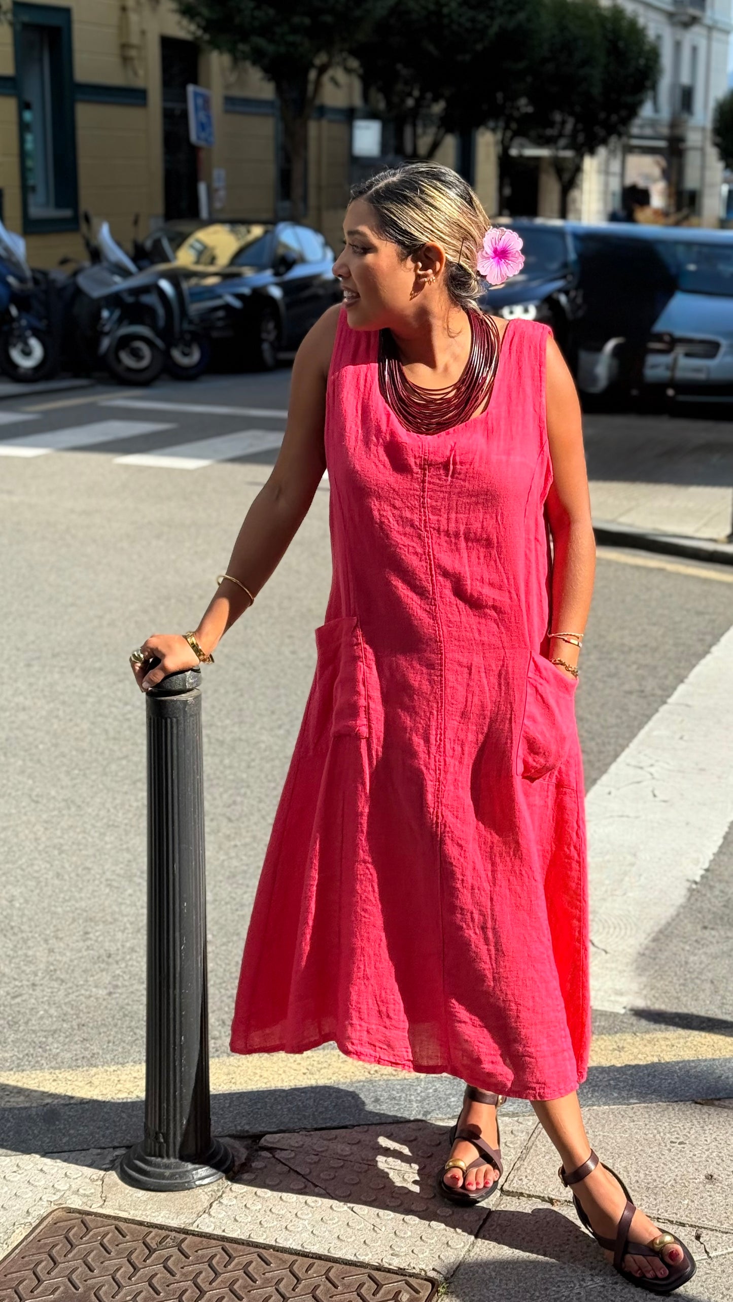 Vestido lino bolsillos