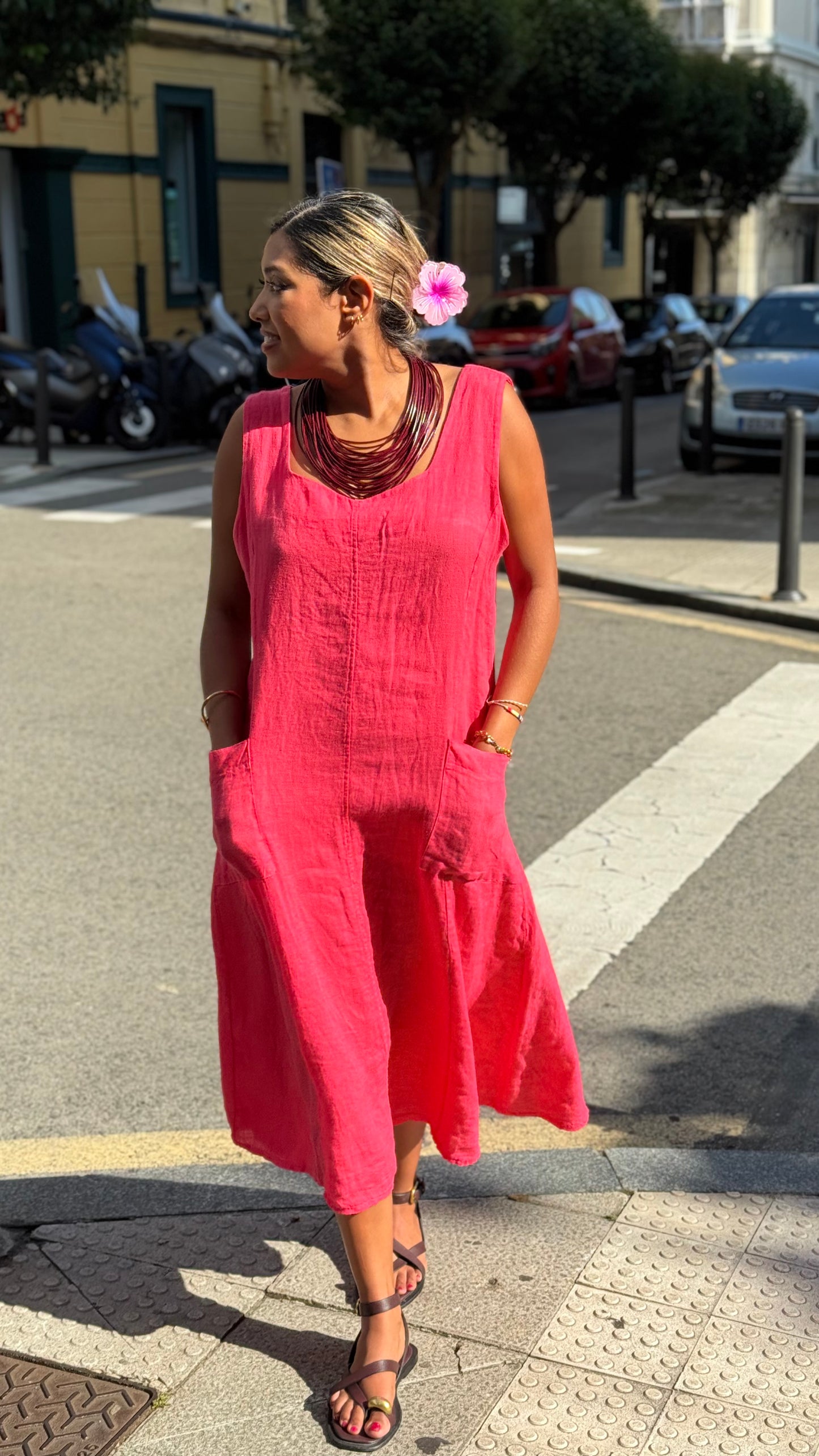 Vestido lino bolsillos