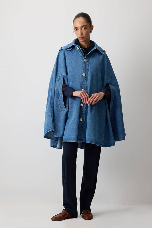 PONCHO VAQUERO CON CAPUCHA: Denim