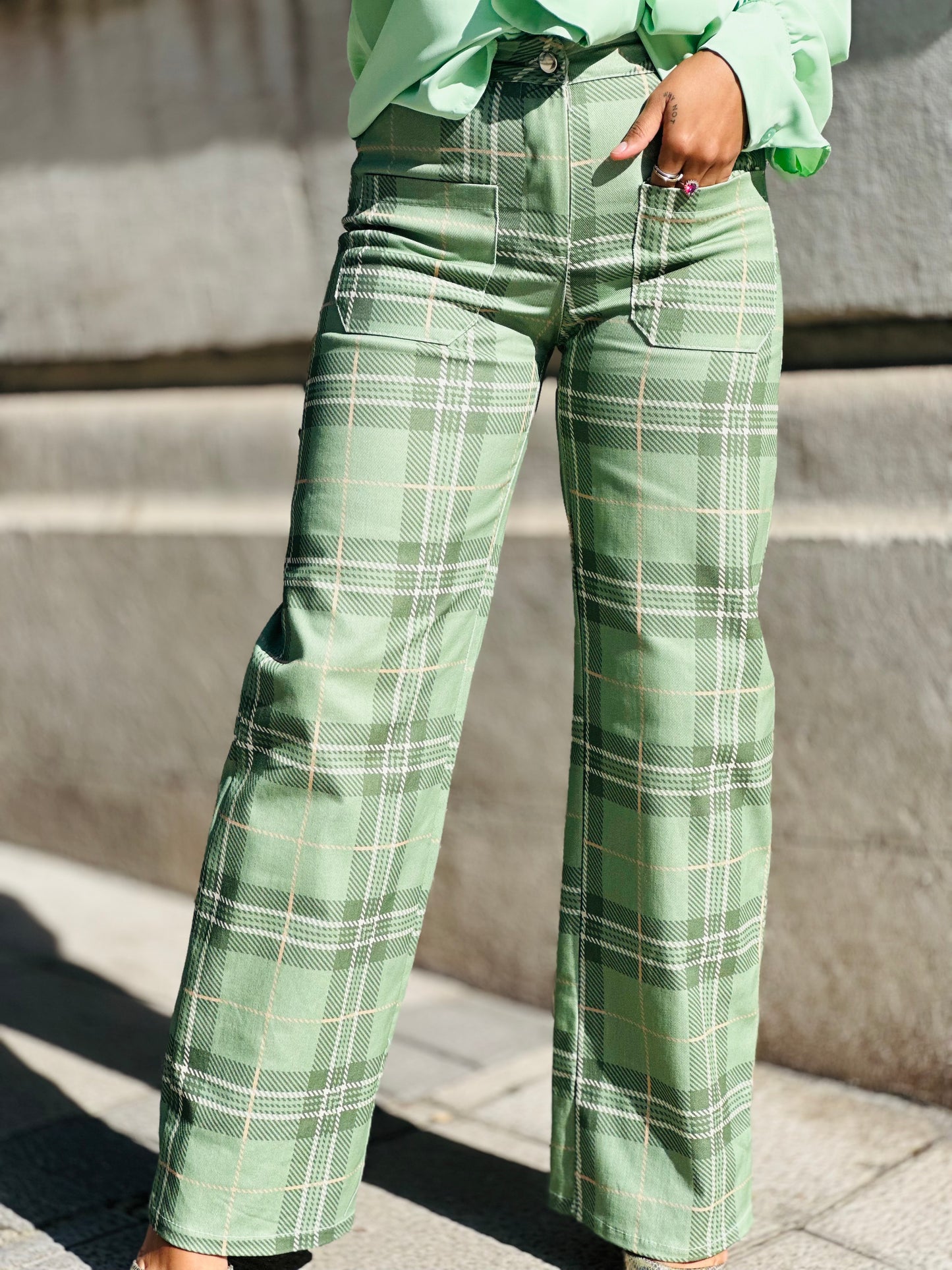 Pantalón cuadro verde