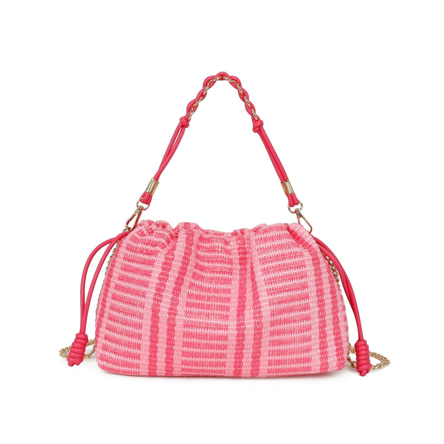 Bolso bandolera con cierre magnético y cordón: Fucsia/Paja