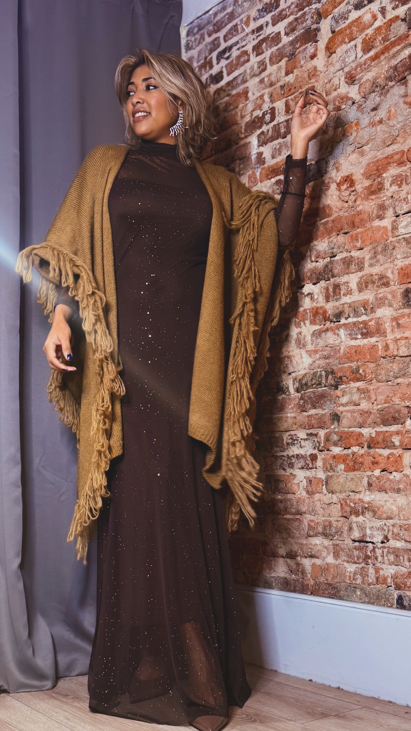 Vestido doble brillo marrón