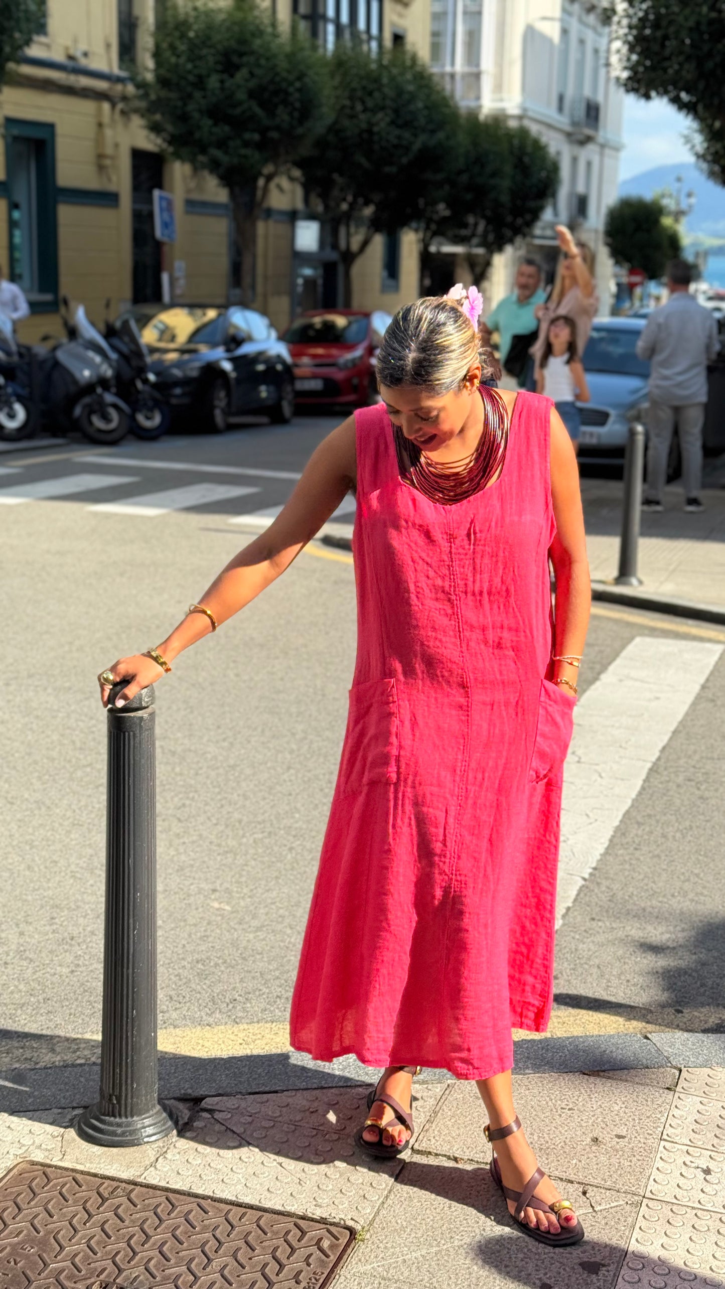 Vestido lino bolsillos