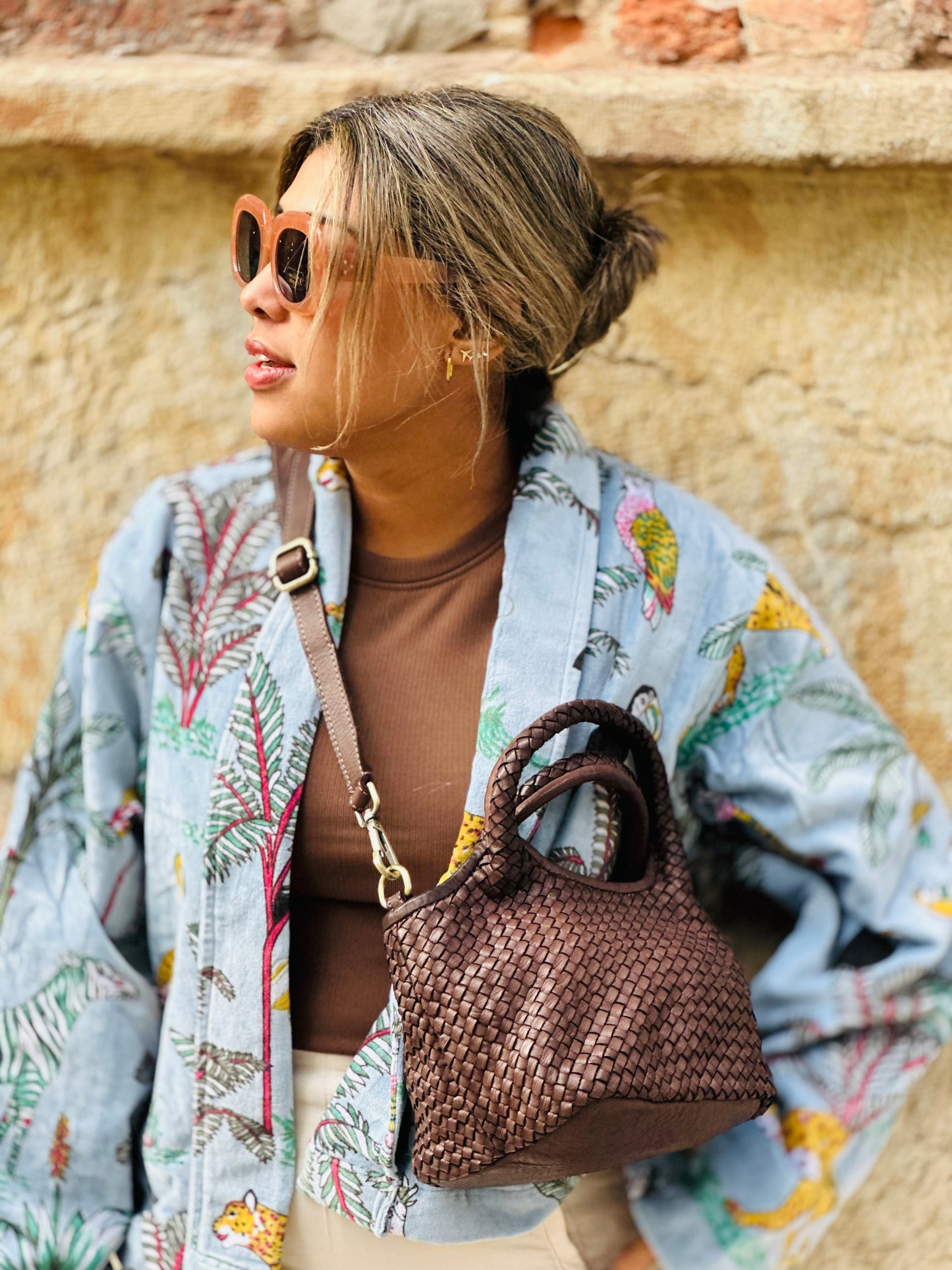 Bolso piel lavada marrón