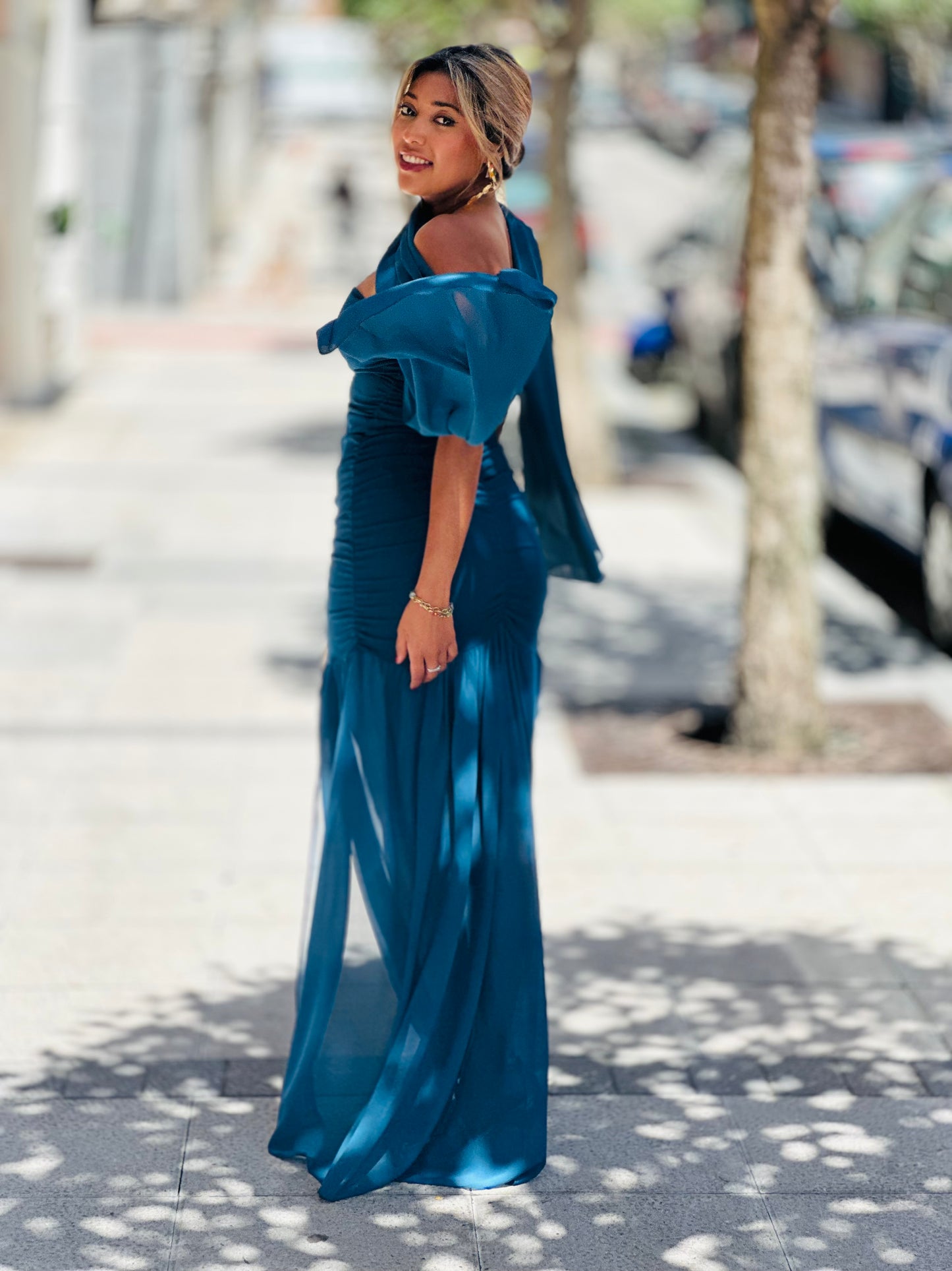 Vestido Julieta verde petróleo