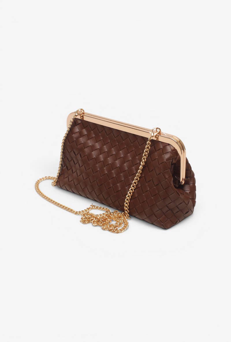 Bolso saco, para llevar al hombro y en la mano, efecto trenzado, cadenita
