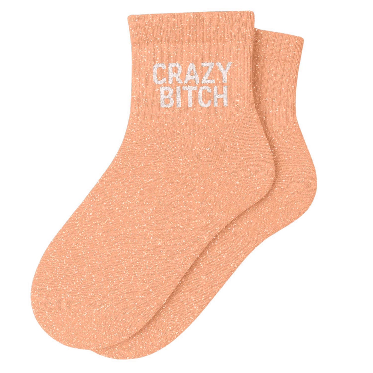 Calcetines Cortos con Lentejuelas "Crazy Bitch" Melocotón