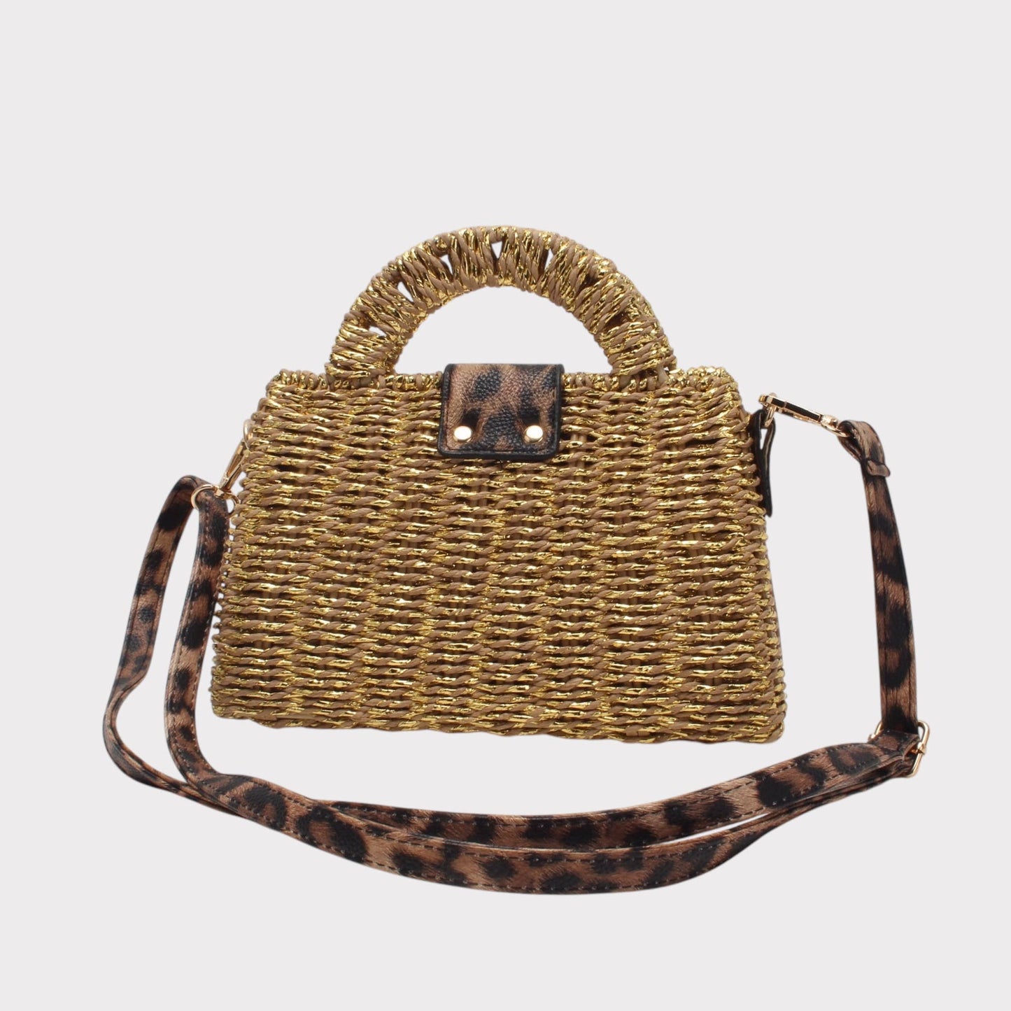 Bolso bandolera caja, solapa de leopardo, cierre clásico: Brillante Natural