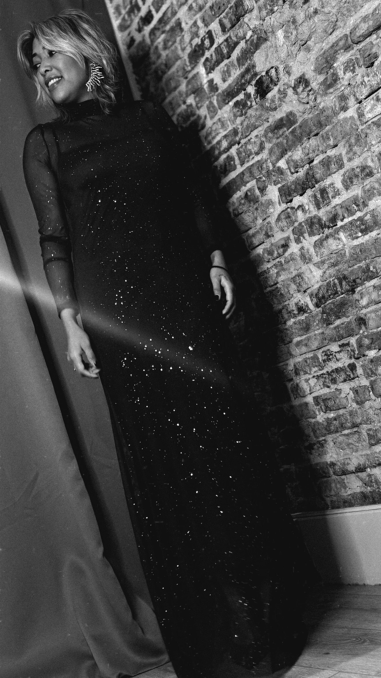 Vestido doble brillo marrón