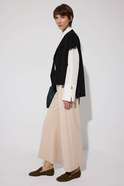 PANTALONES DE PIERNA ANCHA CON CINTURA ELÁSTICA: Cream