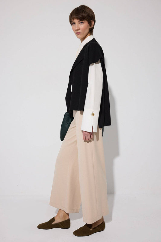 PANTALONES DE PIERNA ANCHA CON CINTURA ELÁSTICA: Cream