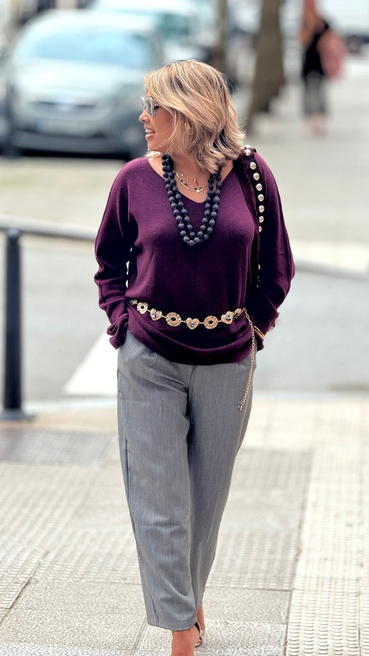Pantalón suelto pinzas gris