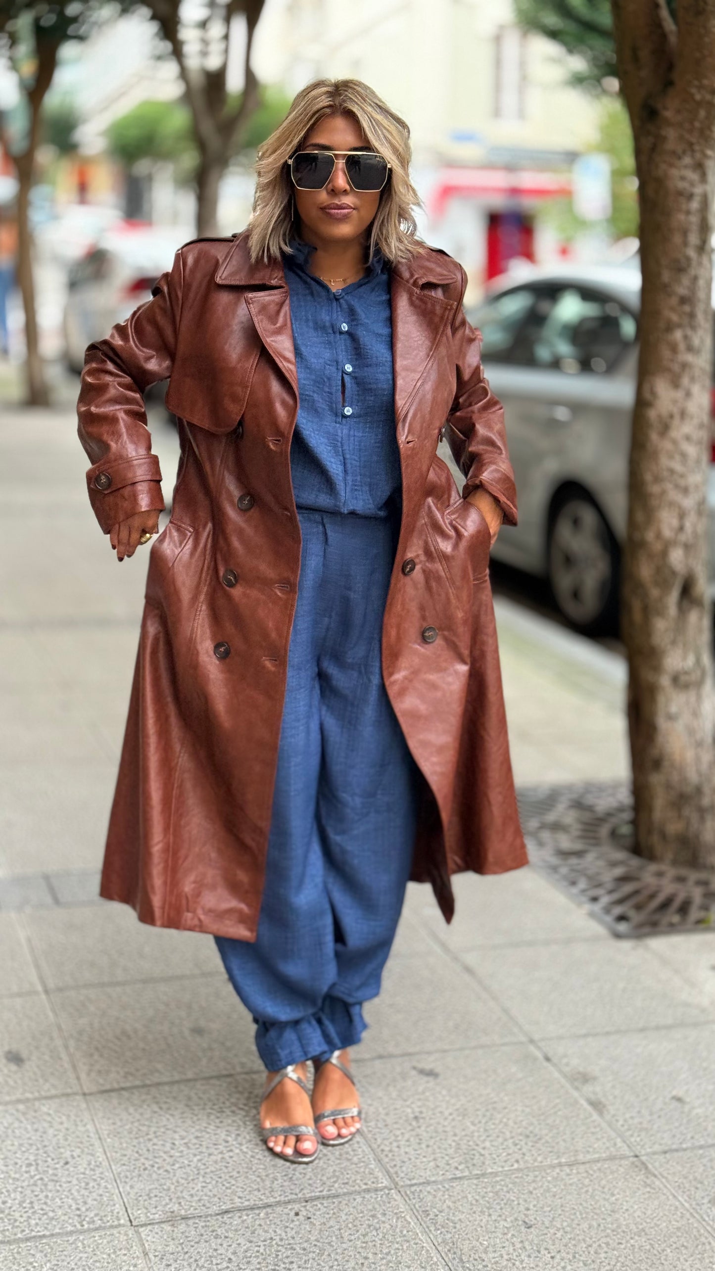 Trench larga Efecto piel