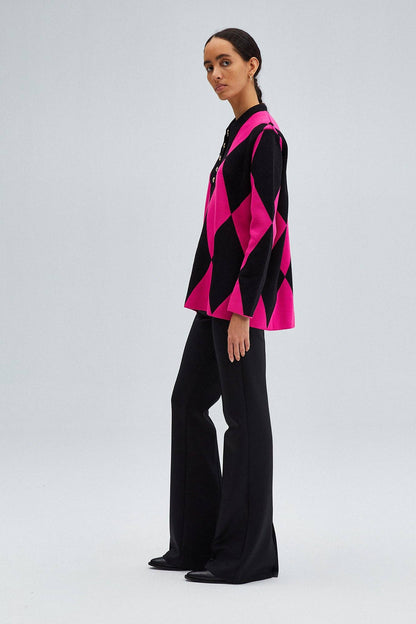 TÚNICA DE PUNTO CON CUELLO POLO ESTAMPADO DE DIAMANTES: Fucsia