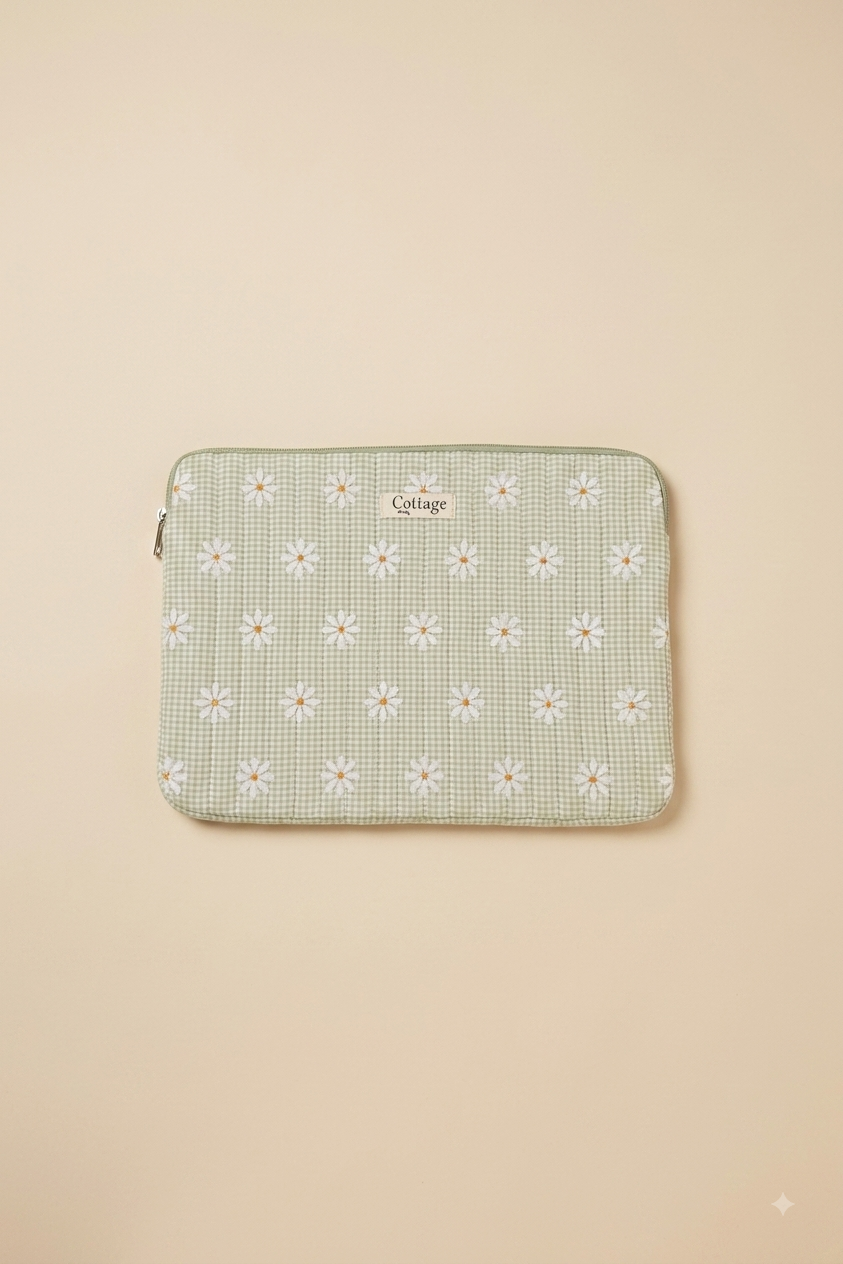 Funda para portátil de algodón: Bouquet coloré taupe