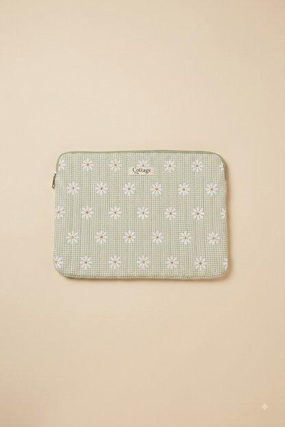 Funda para portátil de algodón: Bouquet coloré taupe