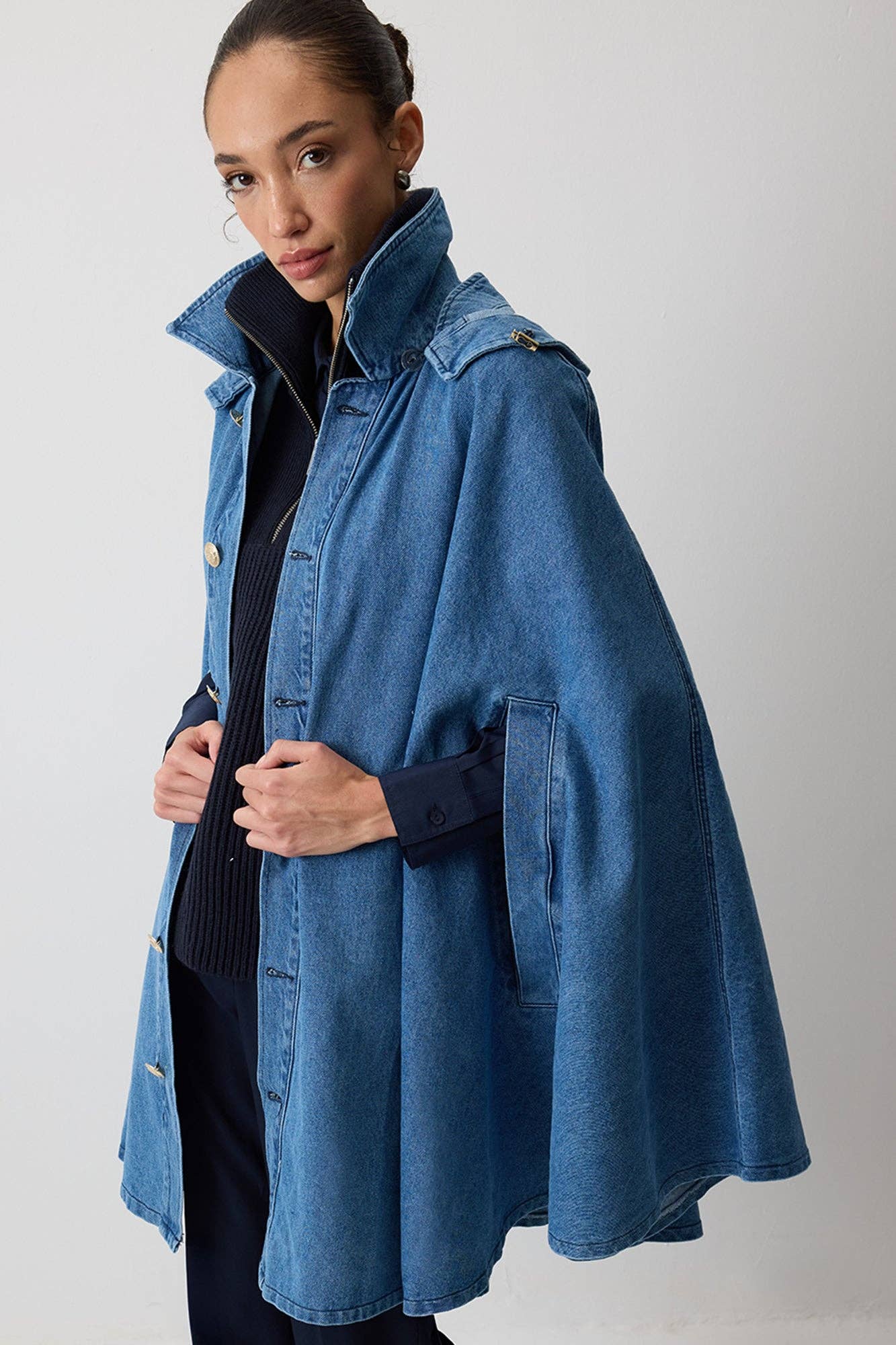 PONCHO VAQUERO CON CAPUCHA: Denim