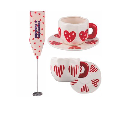 SET CORAZONES 2 TAZAS+2 PLATILLOS+CREMERA