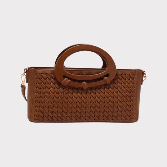 Bolso con bandolera desmontable, largo, asa, efecto trenzado: Camello