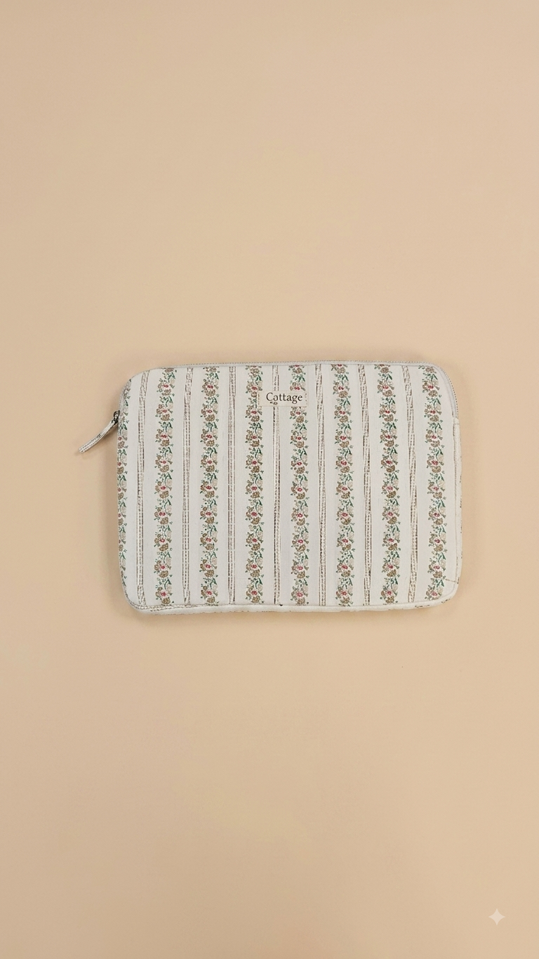 Funda para portátil de algodón: Bouquet coloré taupe