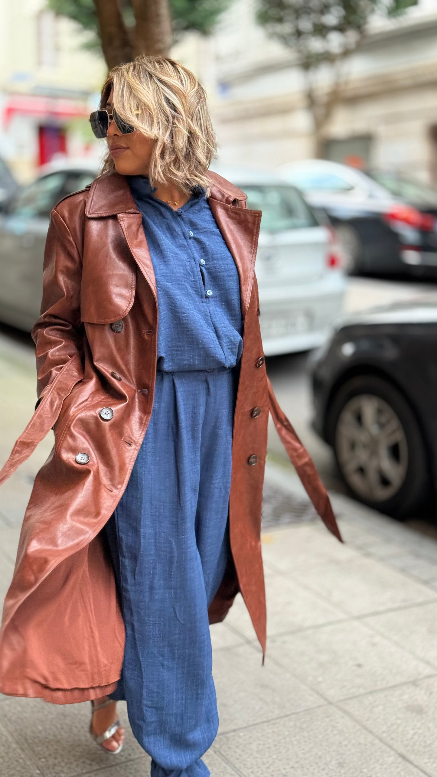 Trench larga Efecto piel
