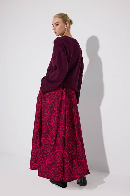 Falda maxi de satén floral