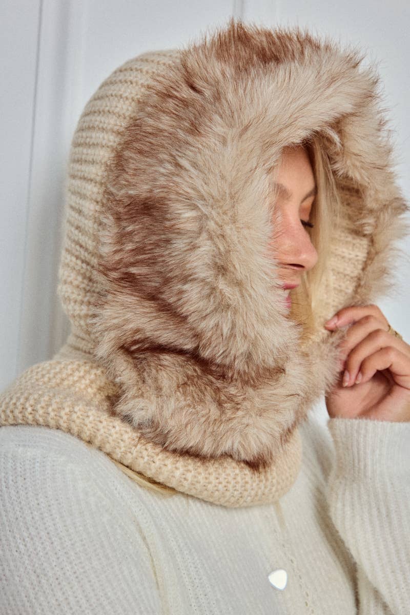 Balaclava de lana con piel sintética MJ222SD: Beige