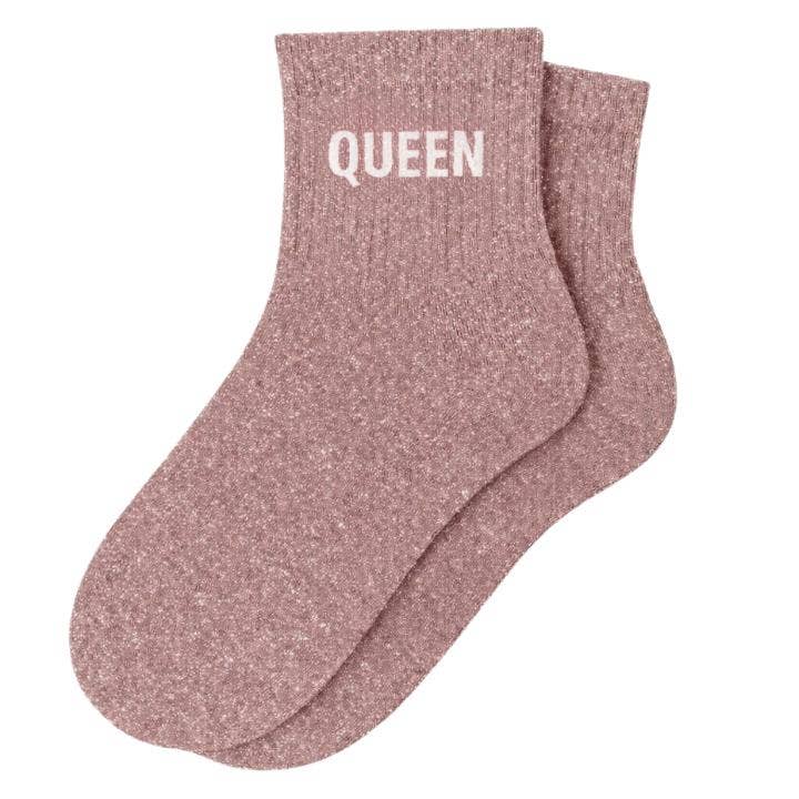 Calcetines Cortos con Lentejuelas "Queen" Oro Rosa