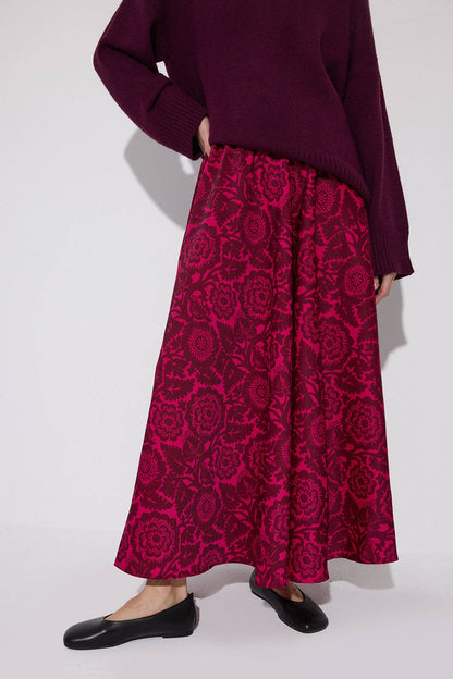 Falda maxi de satén floral