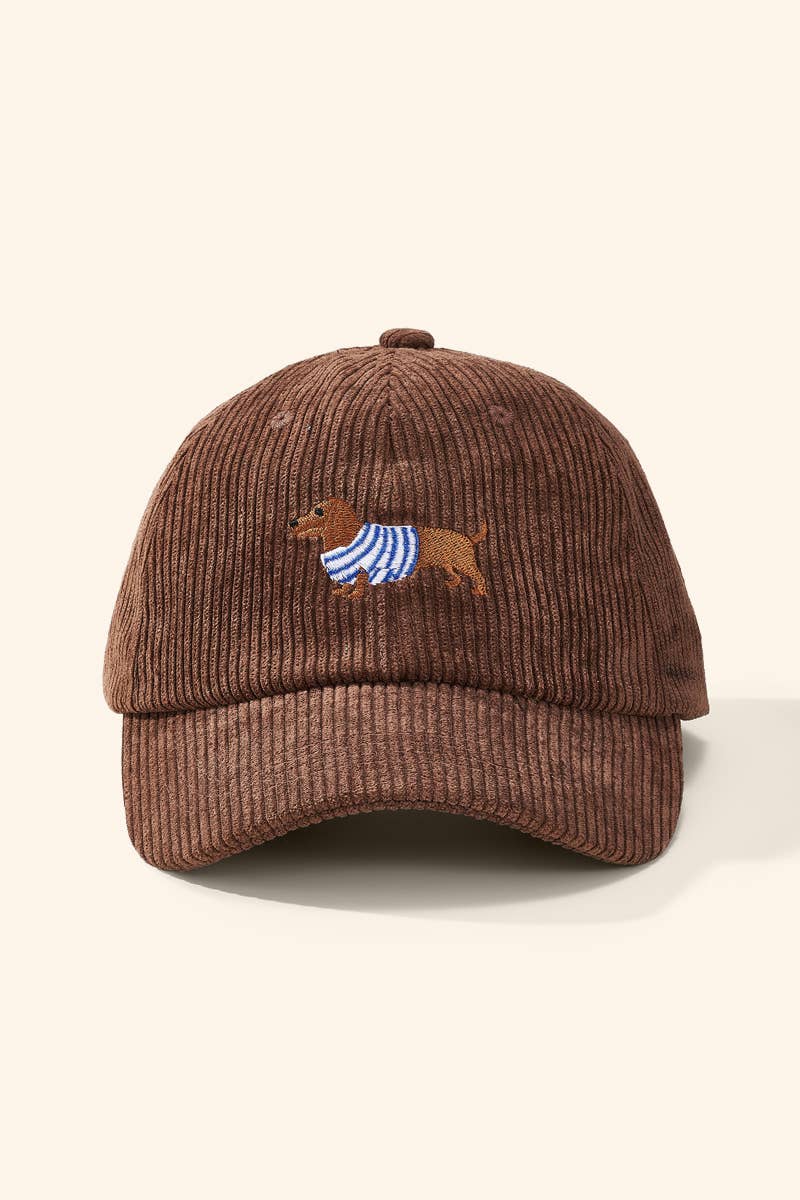 Gorra de pana acanalada bordada con perro