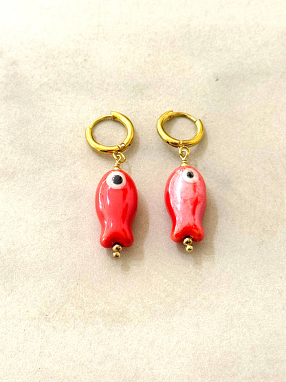 Pendientes de Pez de Cerámica Mini: Orange
