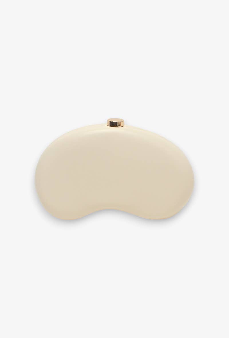 Bolso pochette, rígido, cierre de clip, forma de media luna