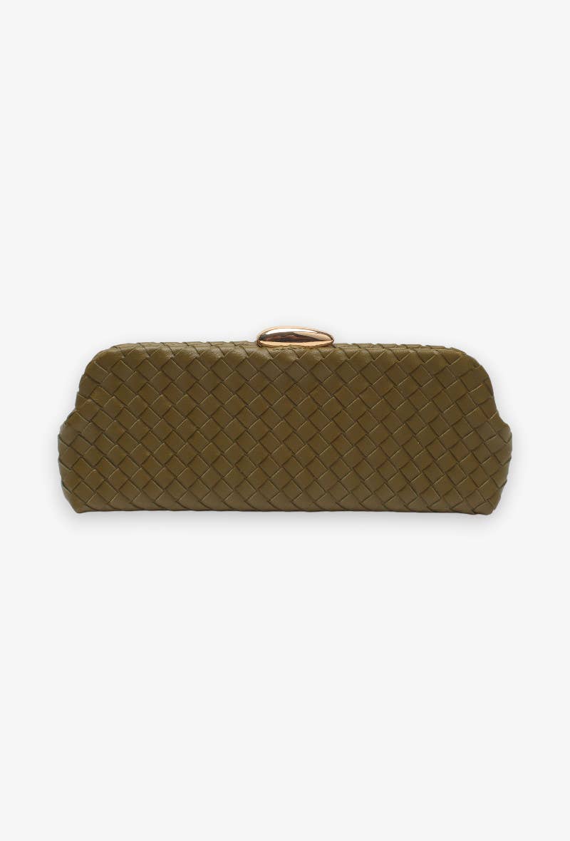 Clutch largo, trenzado, con bandolera de cadena