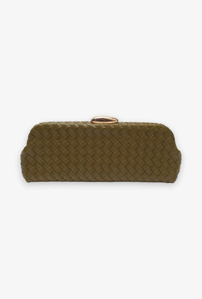 Clutch largo, trenzado, con bandolera de cadena