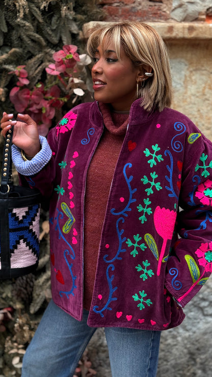 Chaqueta de terciopelo bordada Mauve
