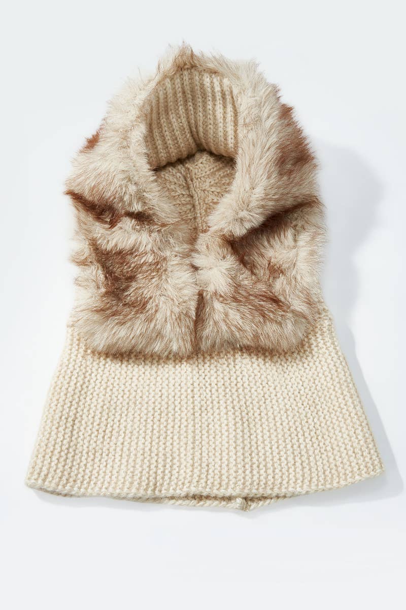 Balaclava de lana con piel sintética MJ222SD: Camello / 20%