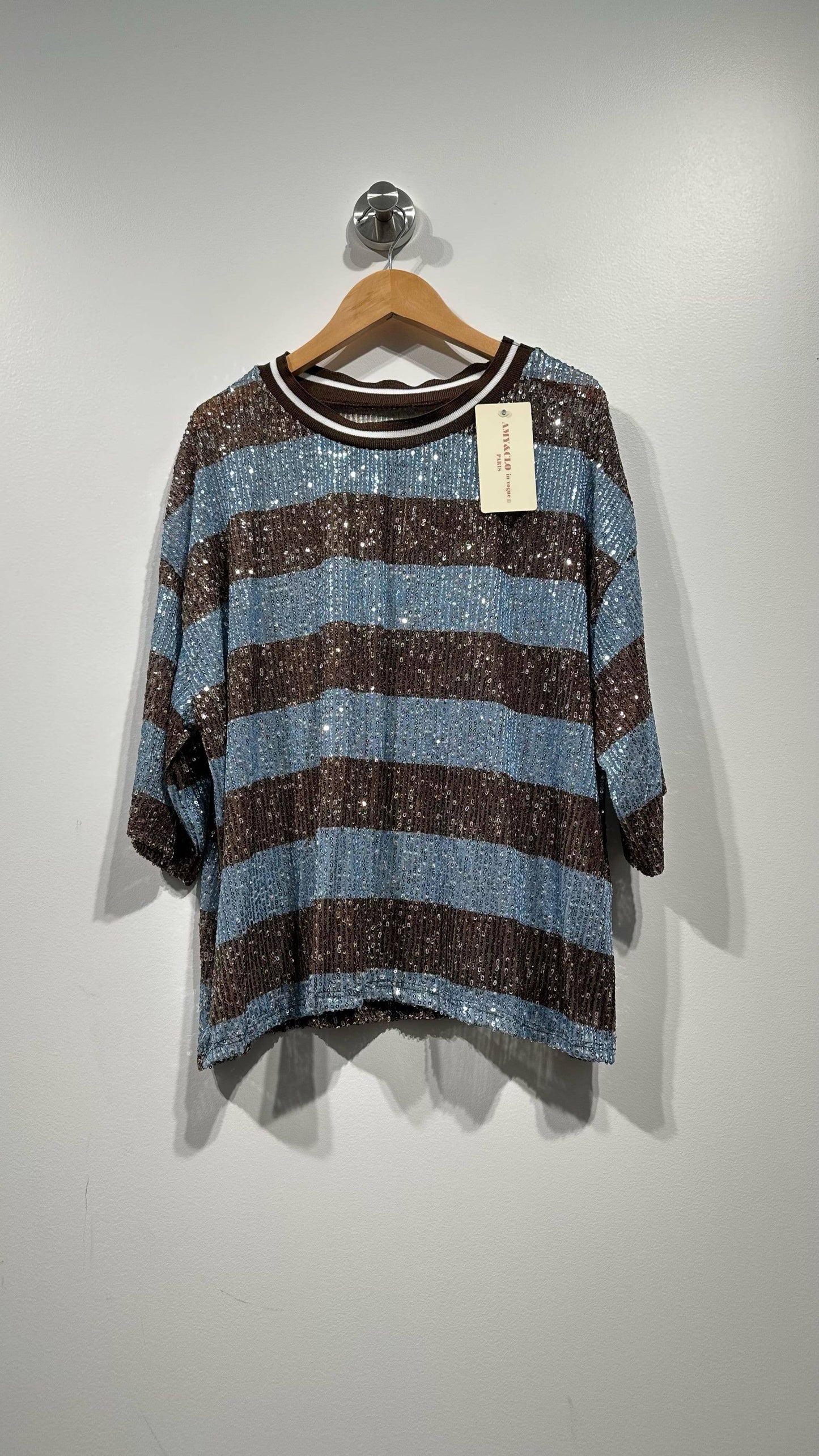 Top a rayas con lentejuelas: Azul / TÚ