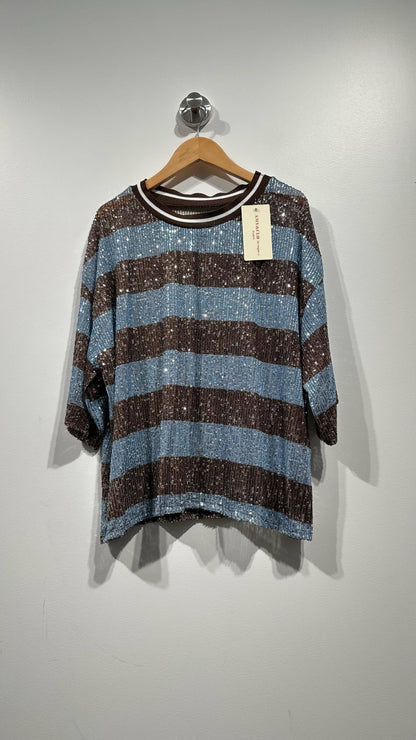 Top a rayas con lentejuelas: Azul / TÚ