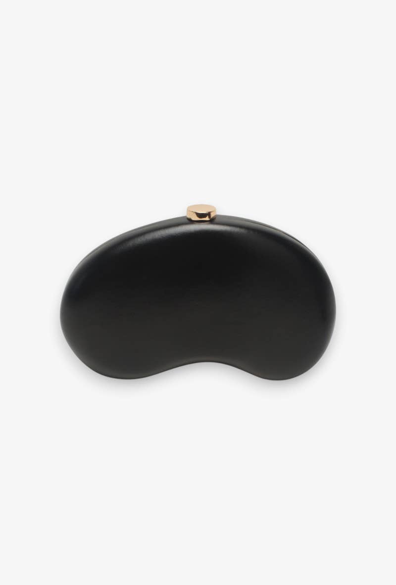 Bolso pochette, rígido, cierre de clip, forma de media luna