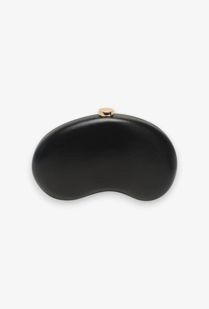 Bolso pochette, rígido, cierre de clip, forma de media luna