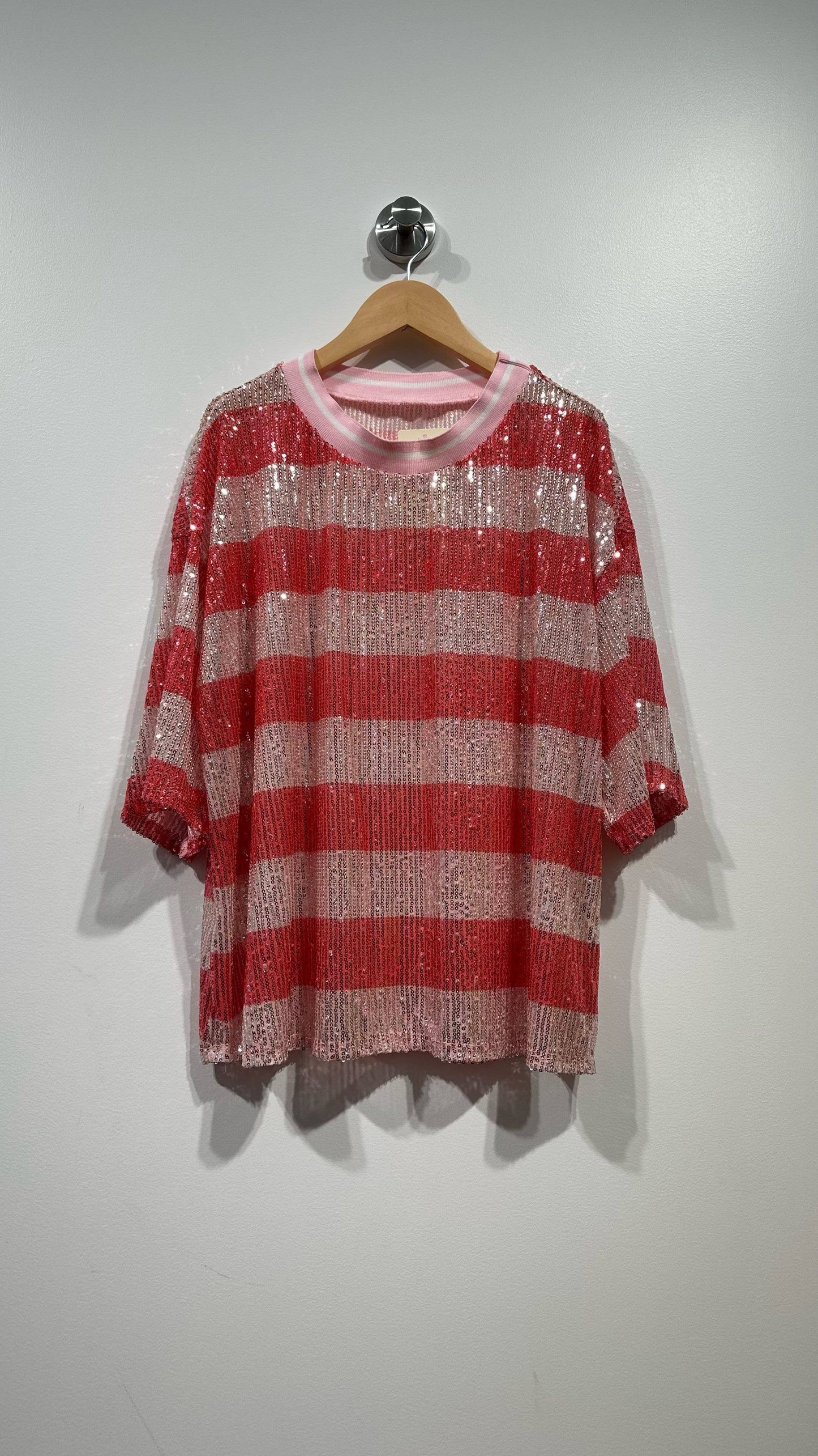 Top a rayas con lentejuelas: Azul celeste / TÚ