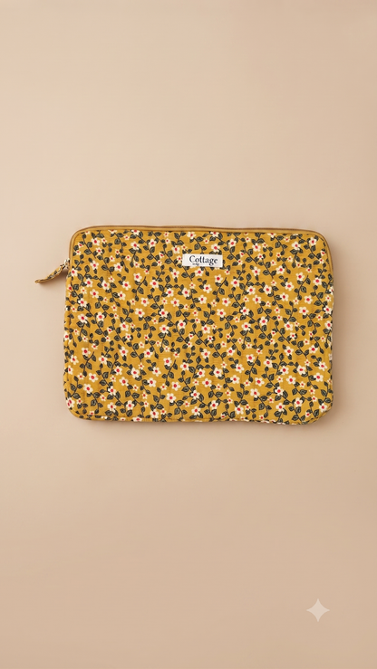 Funda para portátil de algodón: Bouquet coloré taupe